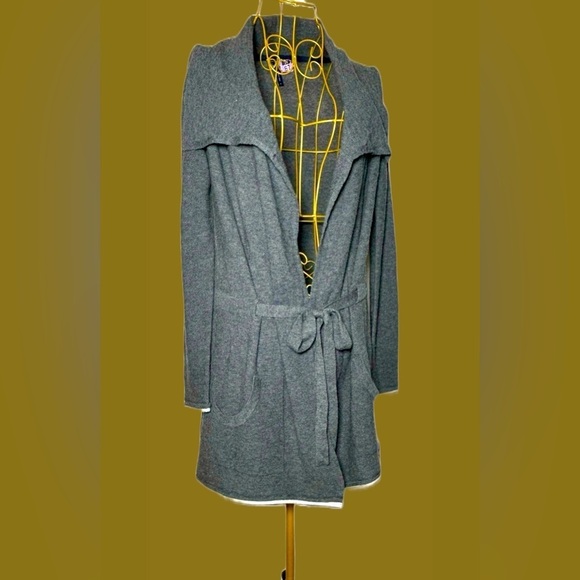 Splendid Merino Wool Cashmere Blend Gray Cardigan with Tie Belt & Pockets, M - Picture 4 of 16